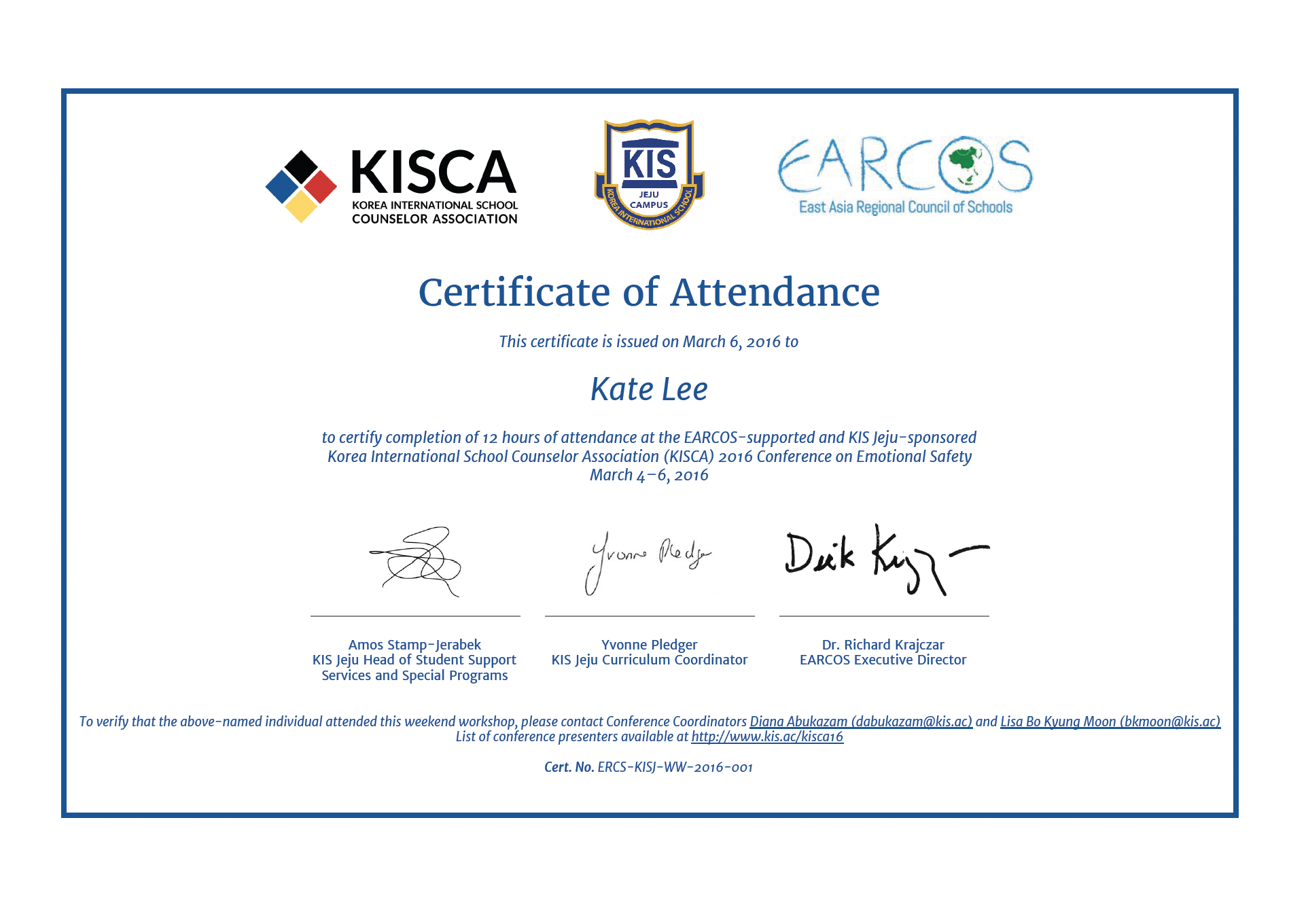 EARCOS Certificate